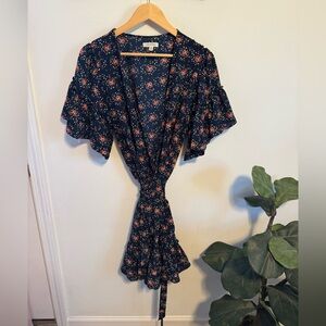 Max Studio Navy Floral Wrap Dress